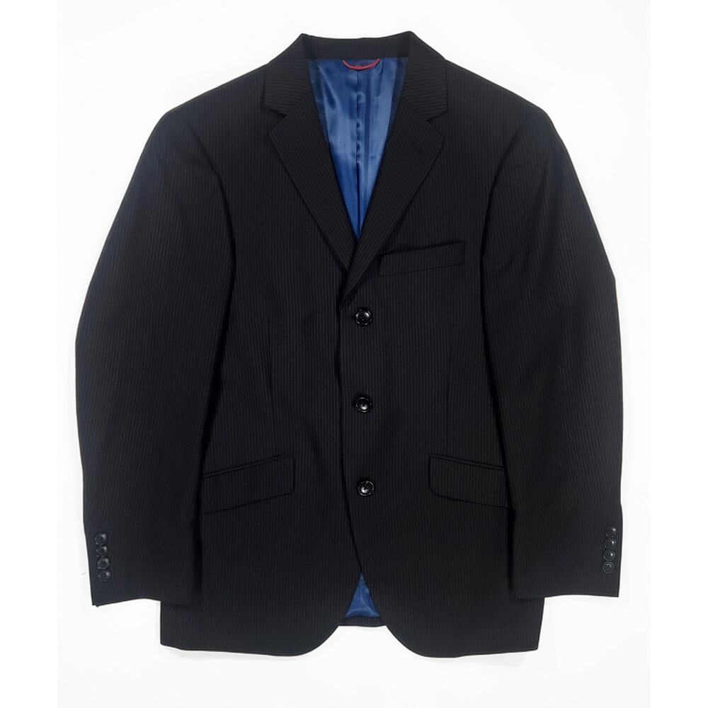 Billy London 36S Black Pinstripe 3-Button Suit Jacket Blue Lining Classic Blazer